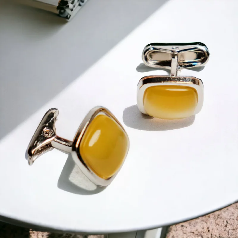 Best cufflinks with polished titanium for a modern, sleek design-Chokore Squircle Cufflinks with Stone (Yellow)