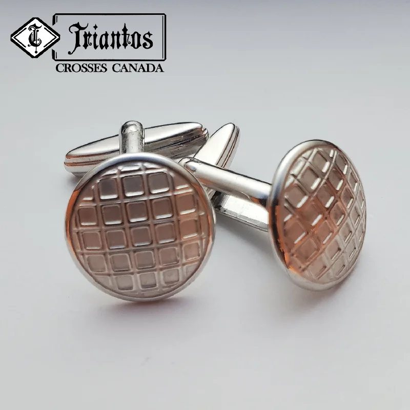 Best cufflinks with vintage cufflinks case for a stylish presentation and storage-Men's Sterling Silver Cufflinks Checkered Circular Design