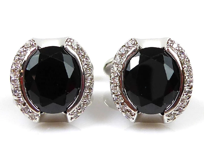 Best cufflinks for men with classic designs for formal occasions and business meetings-Black Round Stone Crystal Cufflinks