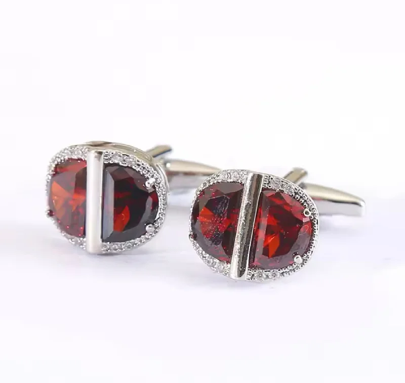 Best cufflinks with mother-of-pearl inlays for a sophisticated and luxurious feel-Silver red oval cufflinks