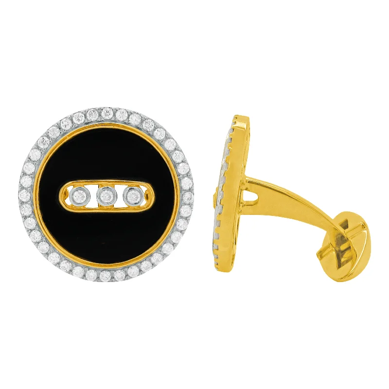 Best cufflinks with round designs for a classic, versatile look-14K GOLD DIAMOND BLACK AGATE SAM CUFFLINKS