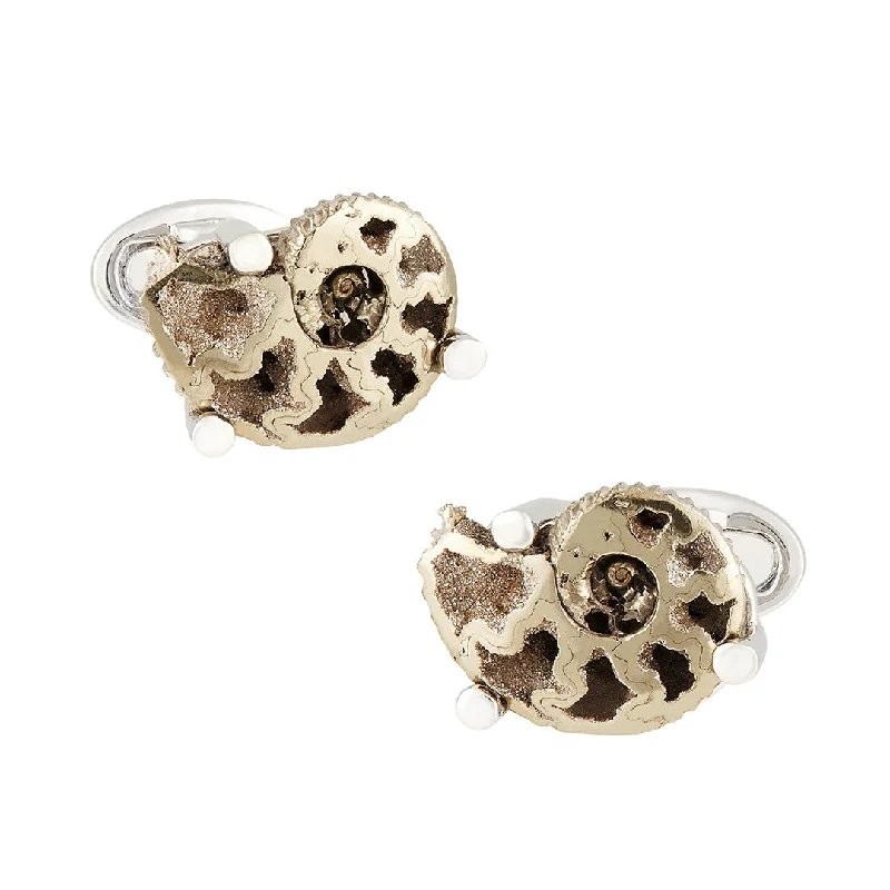 Best cufflinks with mother-of-pearl inlays for a sophisticated and luxurious feel-Pyritized Ammonite Fossil Sterling Silver Cufflink