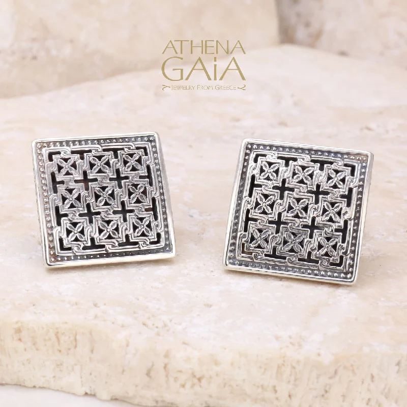 Best cufflinks with zodiac symbols for astrology lovers and personalized gifts-Monastiraki Church Garden Trellis Silver Cufflinks