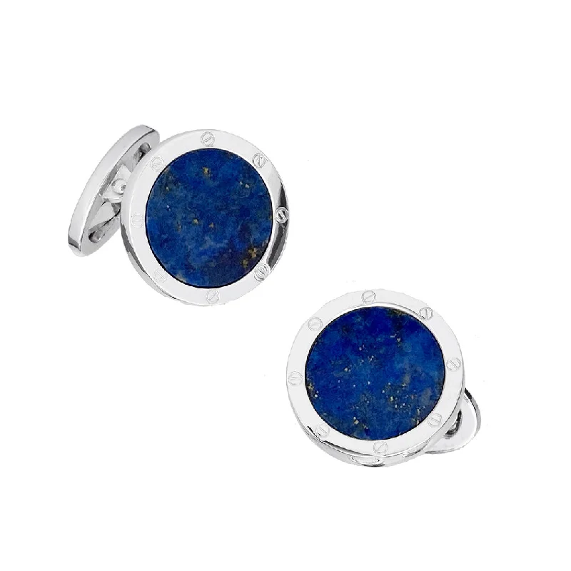 Personalized cufflinks with initials for a custom and meaningful gift-Rivet Etch Blue Lapis Sterling Cufflinks