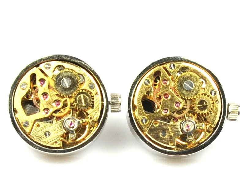 Best cufflinks with vintage cufflinks box for a complete and elegant gift set-Silver Round Steampunk Vintage Cufflinks