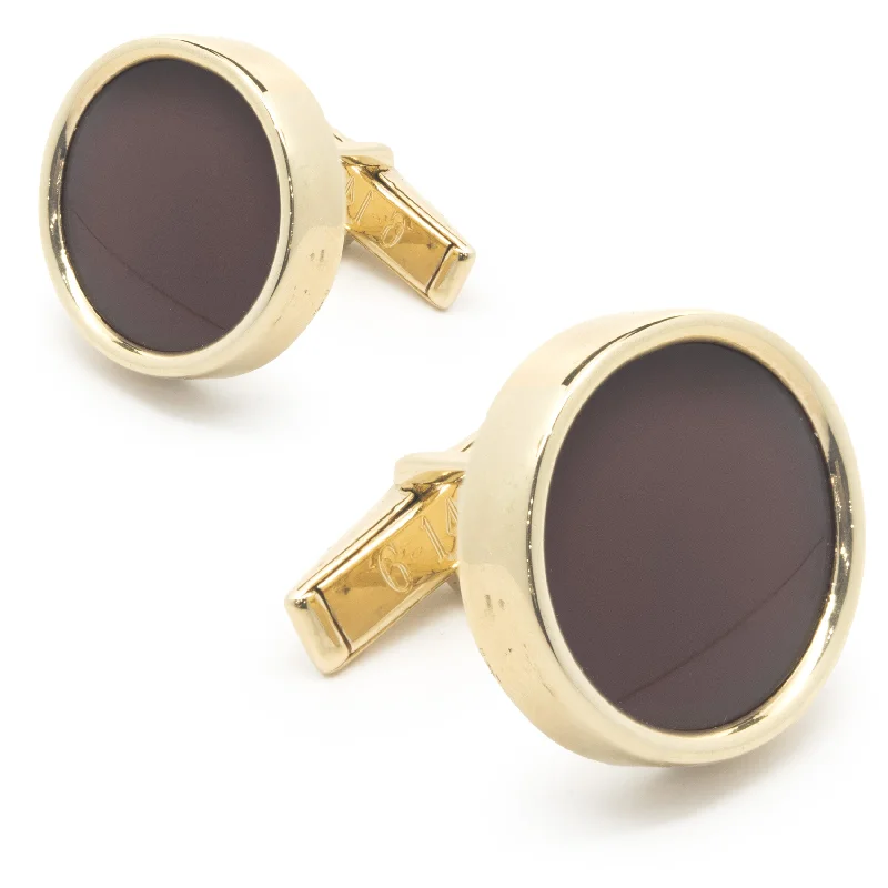 Cufflinks with engraved quotes for a personalized and meaningful touch-14 Karat Yellow Gold Round Carnelian Cufflinks