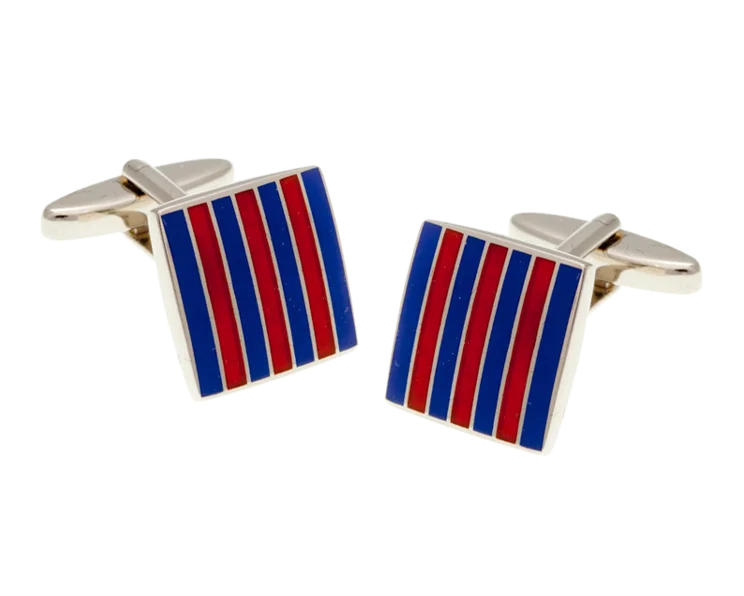 Best cufflinks with enamel inlays for a colorful and artistic touch-Classic Stripe Blue and Orange Square Cufflinks