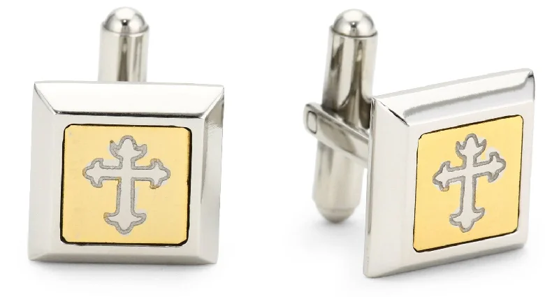 Cufflinks with classic striped patterns for a clean and elegant finish-Two Tone Cross Cufflinks