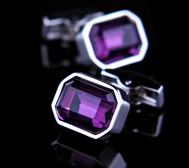 Best cufflinks with gold inlays for a luxurious and refined finish-PURPLE CRYSTAL CUFFLINKS