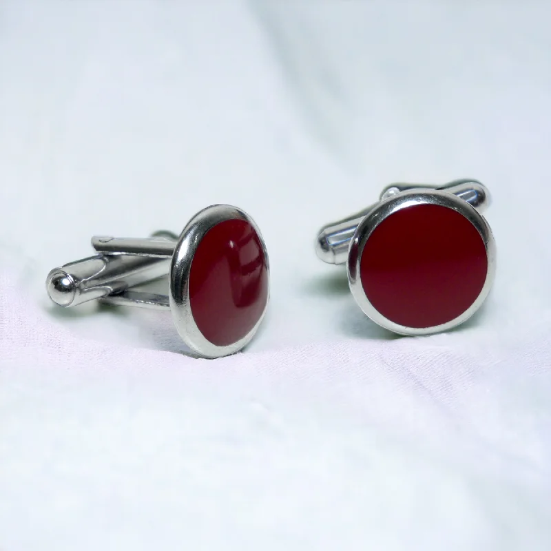 Cufflinks with art deco designs for a vintage and glamorous accessory-Chokore Round Silver Cufflinks (Burgundy)