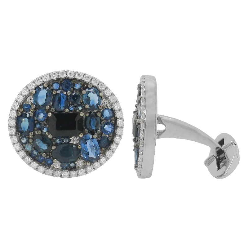 Best cufflinks with durable enamel finishes for long-lasting wear and vibrant color-14K GOLD DIAMOND SAPPHIRE MATT CUFFLINKS