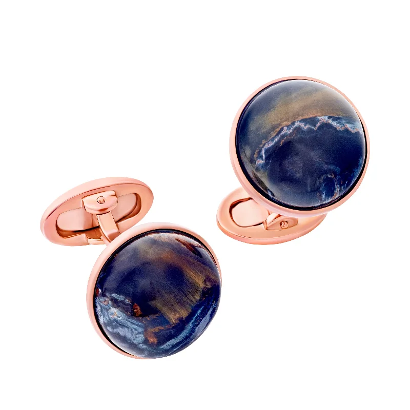 Best cufflinks with zodiac symbols for astrology lovers and personalized gifts-Round Pietersite Rose Gold Sterling Cufflinks