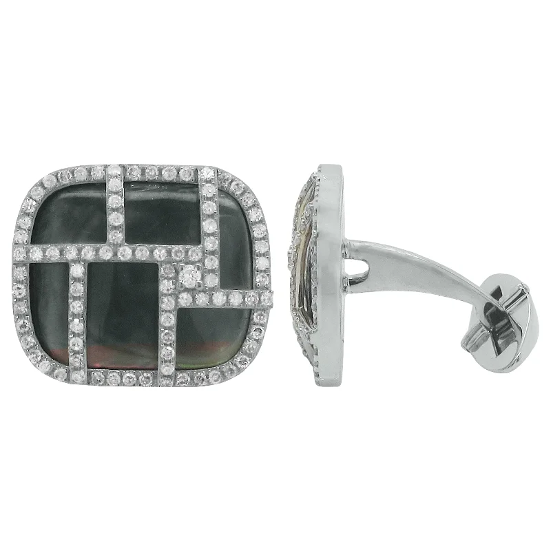 Cufflinks with colorful gemstones for a vibrant and eye-catching appearance-14K GOLD DIAMOND BLACK MOTHER OF PEARL JOEL CUFFLINKS