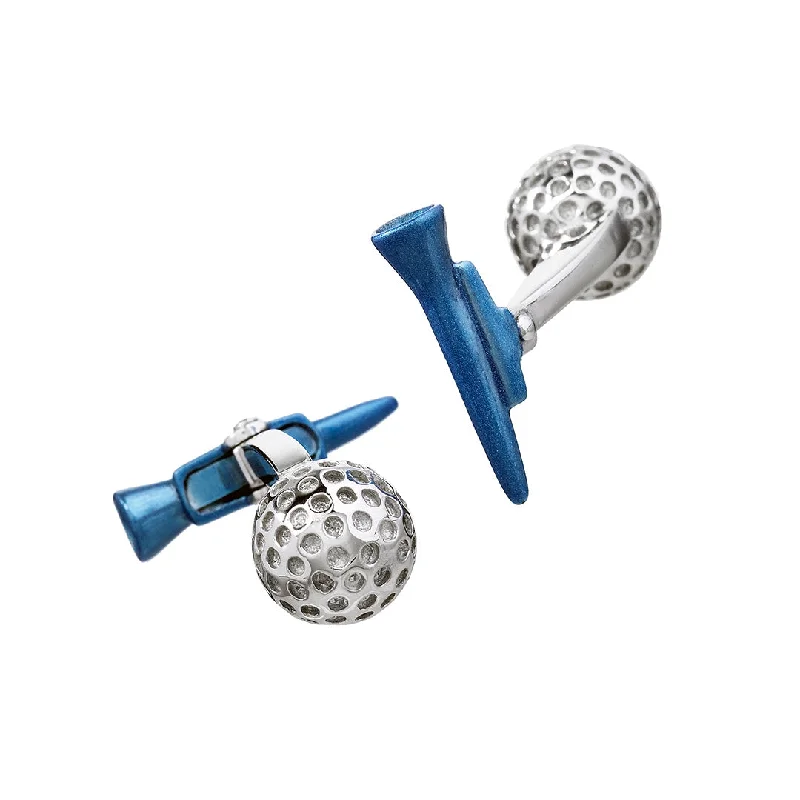 Cufflinks with textured metal finishes for a rugged and stylish appearance-Golf Ball and Tee Sterling Cufflinks