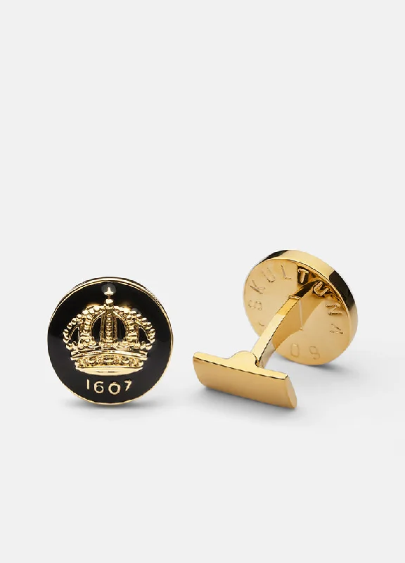 Unique cufflinks with gemstone accents for a bold and luxurious look-Cufflinks | The Skultuna Crown Gold | Baroque Black