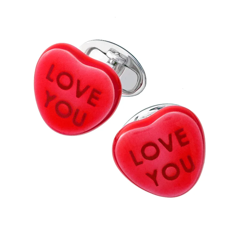 Best cufflinks with blue enamel designs for a pop of color and elegance-Candy Heart Red Sterling Cufflinks