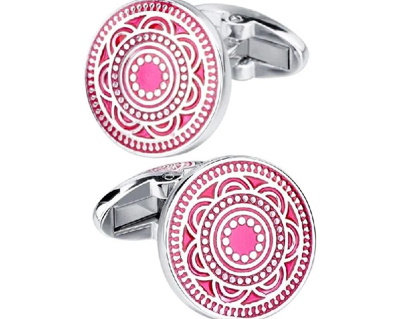 Best cufflinks for formal events with timeless designs in classic silver and gold-ENAMEL PATTERN PINK SILVER CUFFLINKS