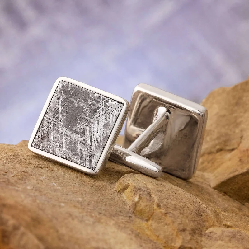 Best cufflinks with pearl inlays for a classy and elegant style-Square, Genuine Meteorite Cuff Links