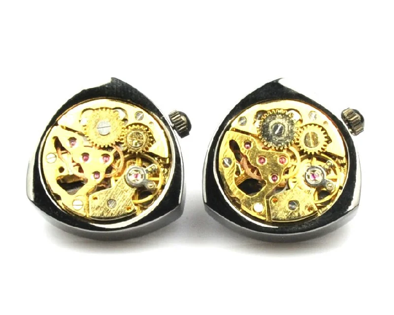 Best cufflinks with classic oval designs for a traditional and versatile appearance-Steampunk Black Triangle Watch Movement Cufflinks