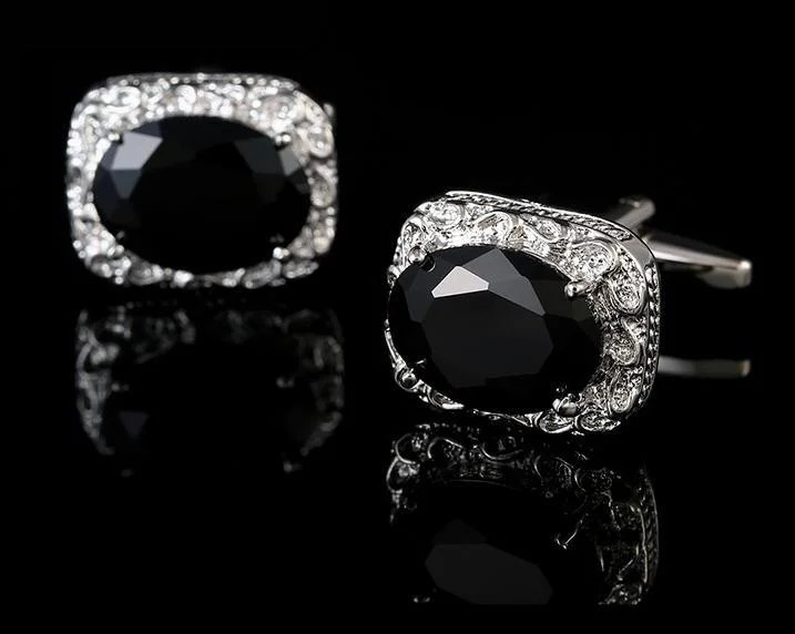 Best cufflinks with gold inlays for a luxurious and refined finish-Black Zircon Silver Cufflinks