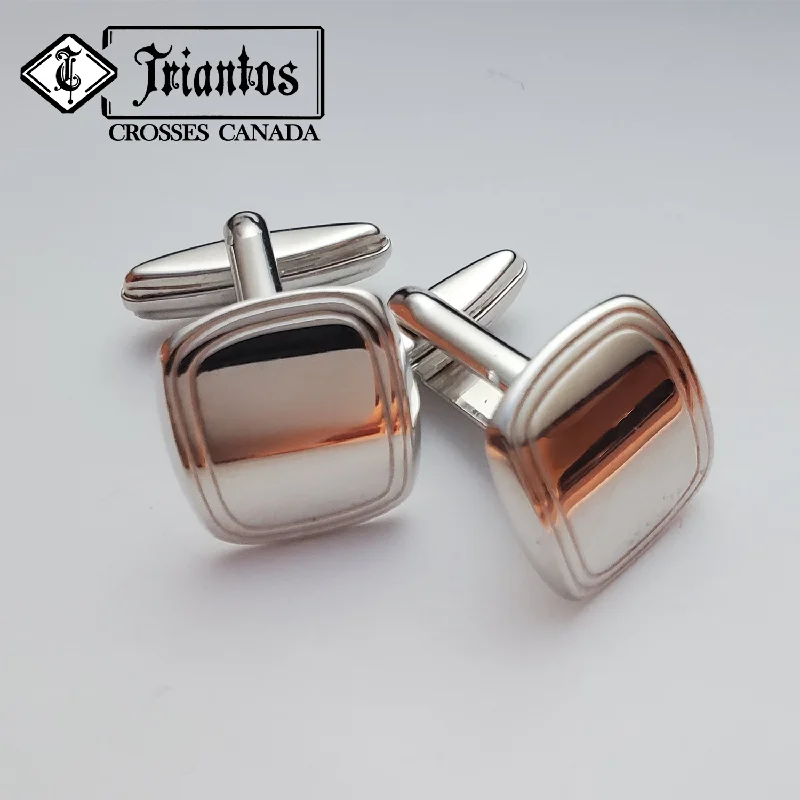 Best cufflinks with polished titanium for a modern, sleek design-Engravable Men's Square Sterling Silver Cufflinks Triantos