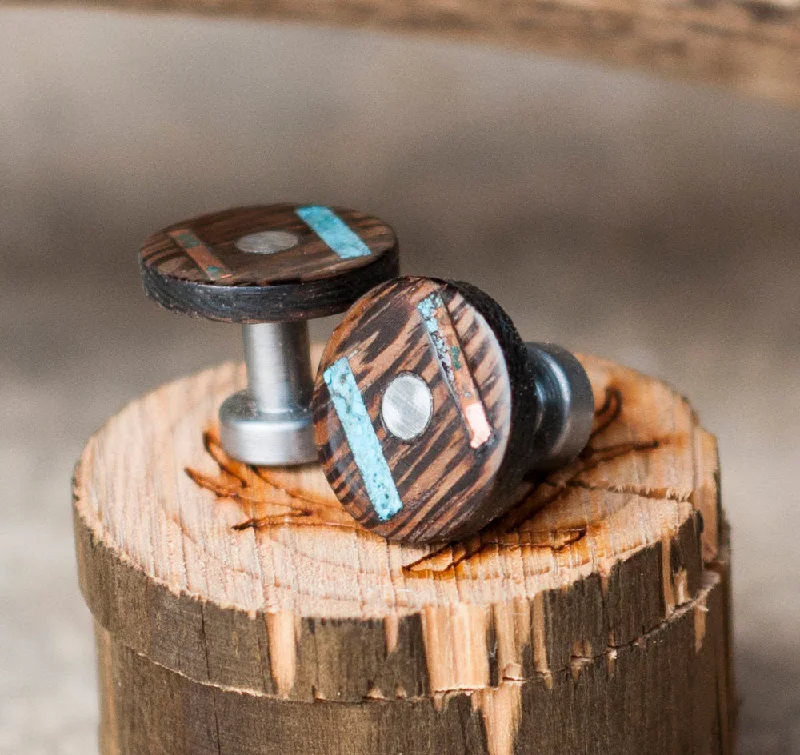 Best cufflinks for special occasions with precious stones for a luxurious touch-WENGE WOOD CUFFLINKS w/ TURQUOISE & PATINA COPPER INLAYS