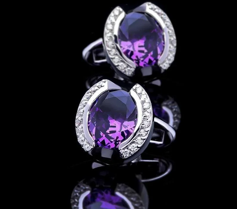 Cufflinks with silver and enamel combinations for a colorful and polished look-PURPLE CRYSTAL CUFFLINKS