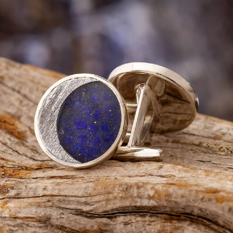 Cufflinks with subtle animal motifs for an understated and stylish look-Starry Night Meteorite Cuff Links with Lapis Lazuli