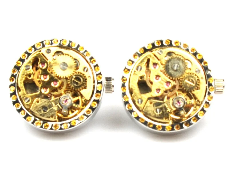 Cufflinks with angular designs for a modern and stylish look-Round Movement Watch Cufflinks