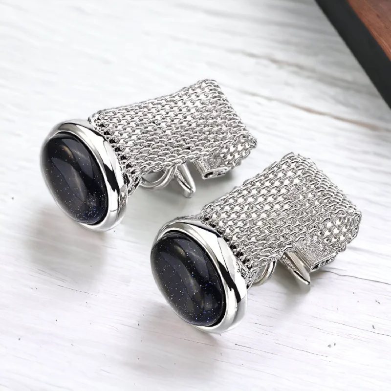 Cufflinks with geometric patterns for a sharp and fashionable look-Chokore Sandstone Chain Cufflinks (Black)