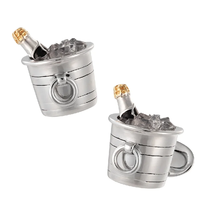 Personalized cufflinks with engravings for a thoughtful and custom gift idea-Champagne Bottle on ice Sterling Cufflinks