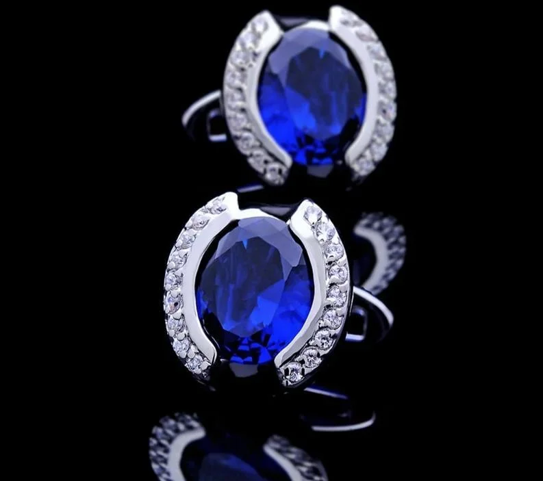 Cufflinks with angular designs for a modern and stylish look-BLUE CRYSTAL CUFFLINKS