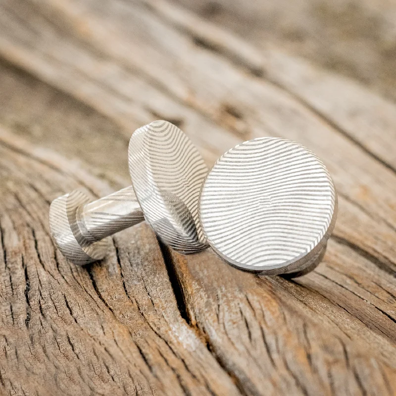 Best cufflinks with a sleek black finish for a contemporary, edgy look-TWIST DAMASCUS CUFFLINKS