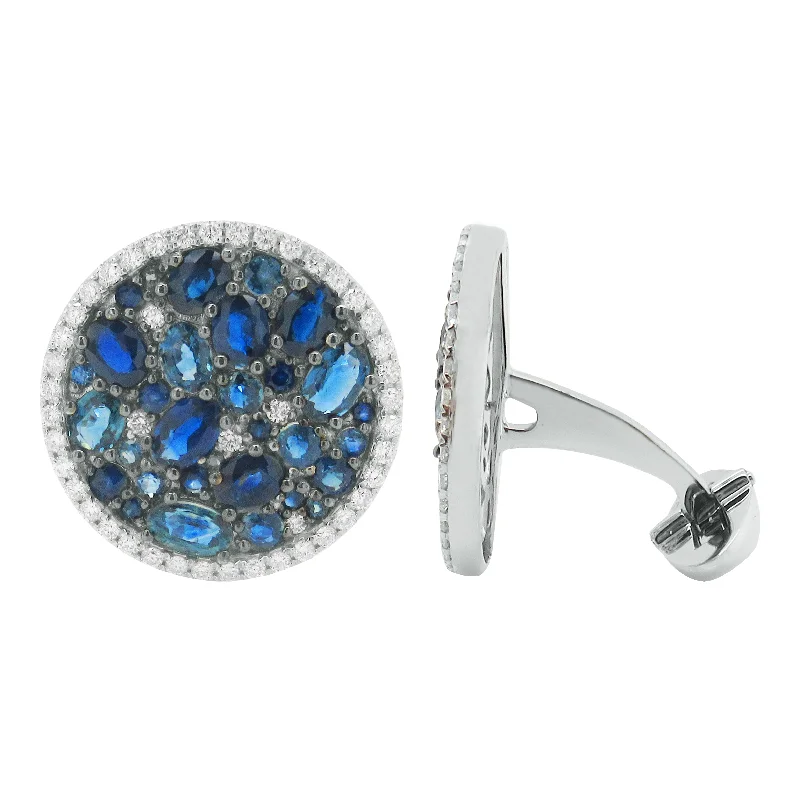 Best cufflinks with blue enamel designs for a pop of color and elegance-14K GOLD DIAMOND AND SAPPHIRE GABRIEL CUFFLINKS