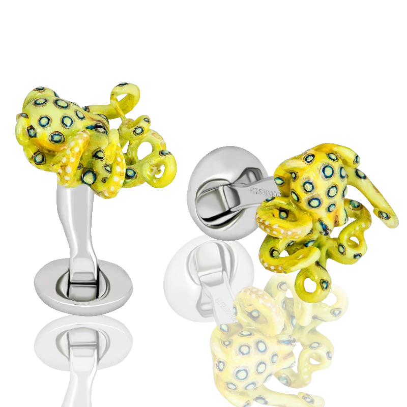 Cufflinks with brushed metal finishes for a matte, contemporary style-Sixteen Yellow Legs ("aka Disco Sal")