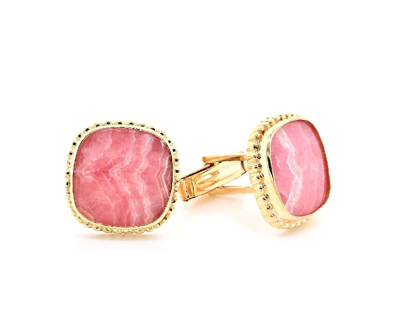 Cufflinks with celestial motifs for a cosmic and mystical fashion statement-18 Karat Yellow Gold Rose Agate Cufflinks