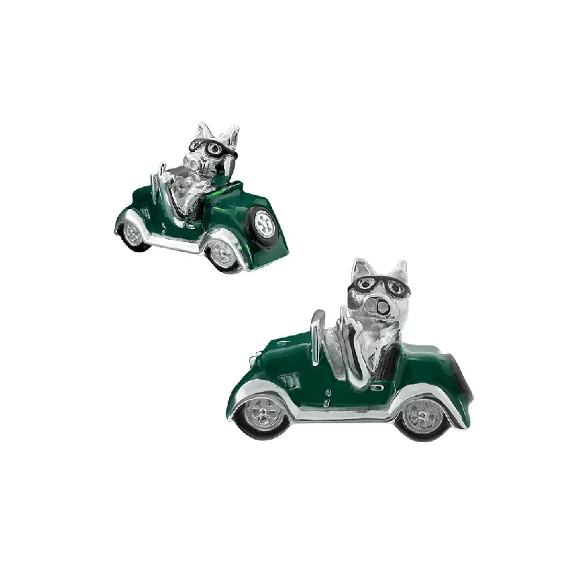 Cufflinks with vintage military designs for a distinctive and bold look-Road Hog British Racing Green Sterling Cufflinks