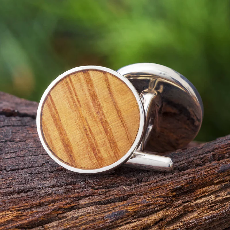 Cufflinks with art deco designs for a vintage and glamorous accessory-Whiskey Barrel Oak Wood Cuff Links