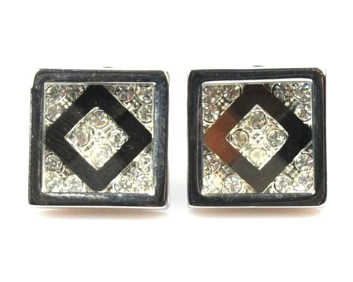 Best cufflinks with matching tie clips for a coordinated and fashionable set-Crystal Platinum Plated grey cufflinks