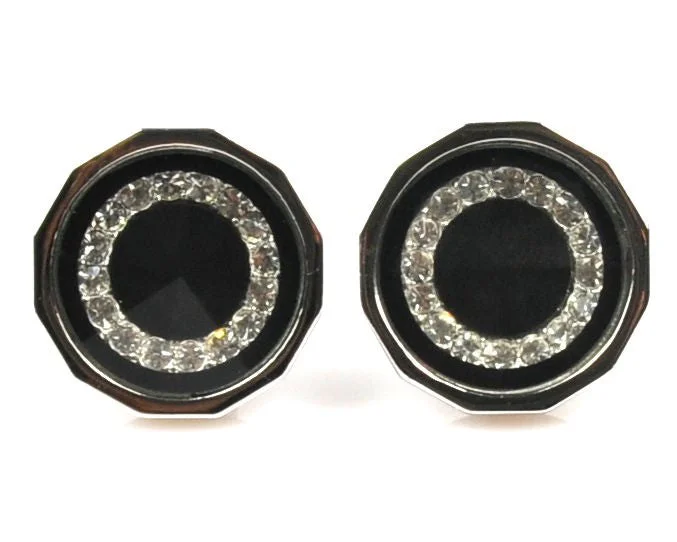 Cufflinks with art deco designs for a vintage and glamorous accessory-Rhinestone Platinum Plated black cufflinks