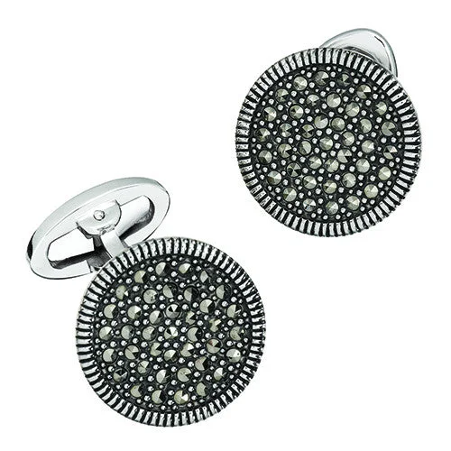 Best cufflinks for formal events with timeless designs in classic silver and gold-Marcasite Pave Round Sterling Cufflinks