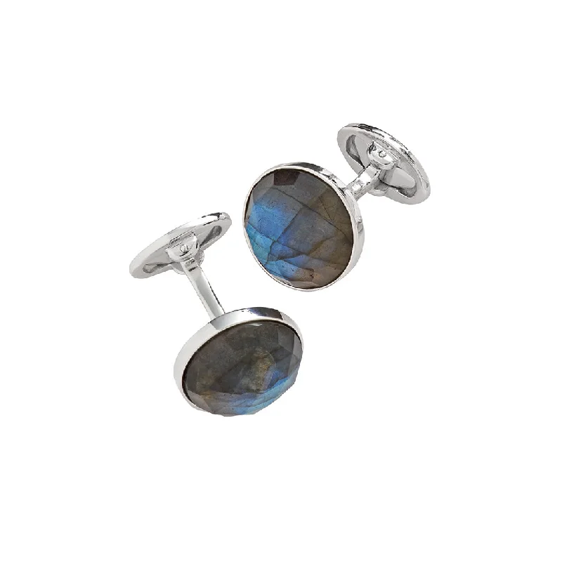 Best cufflinks with intricate craftsmanship for a high-quality, durable finish-Faceted Round Labradorite Sterling Silver Cufflinks I Jan Leslie