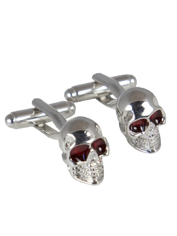 Cufflinks with luxury enamel inlays for a polished and vibrant appearance-DÉCLIC Skull With Red Eyes Cufflink - Silver