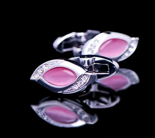 Best cufflinks for weddings with silver or gold finishes for a timeless appeal-Pink stone silver cufflinks