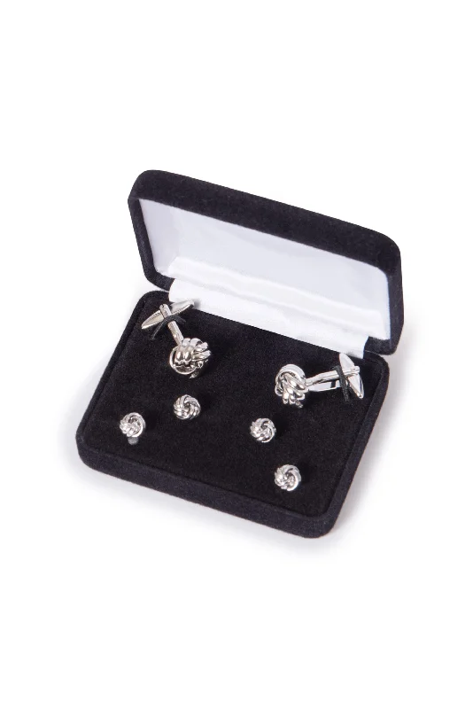 Best cufflinks with a polished gold finish for a luxurious and timeless look-Silver Knot Cufflink & Stud Set