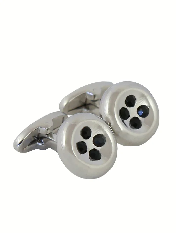 Luxury cufflinks with diamond accents for a high-end and elegant accessory-DÉCLIC Button Crystal Cufflink - Silver