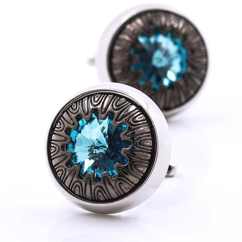 Best cufflinks with a polished brass finish for a vintage-inspired aesthetic-Button blue crystal cufflinks