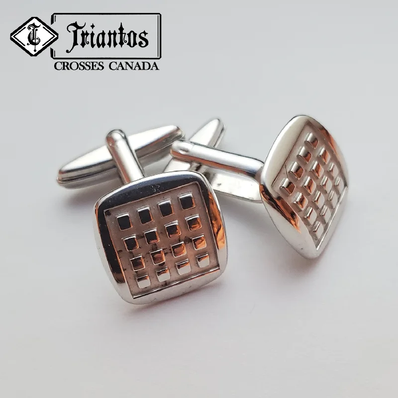 Cufflinks with classic round designs for a versatile and timeless accessory-Men's Sterling Silver Cufflinks Checkered Square Design Triantos