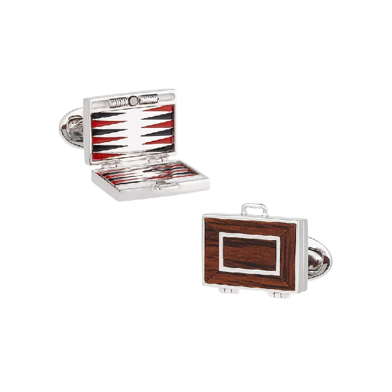 Cufflinks with minimalist designs for a clean, modern and sophisticated accessory-Backgammon Wood Inlay Sterling Cufflinks