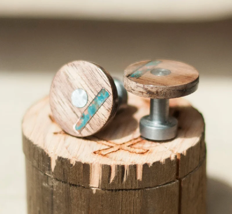 Cufflinks with customized initials for a personalized touch and meaningful gift-WOOD TOPPED CUFFLINKS W/ COPPER INLAYS